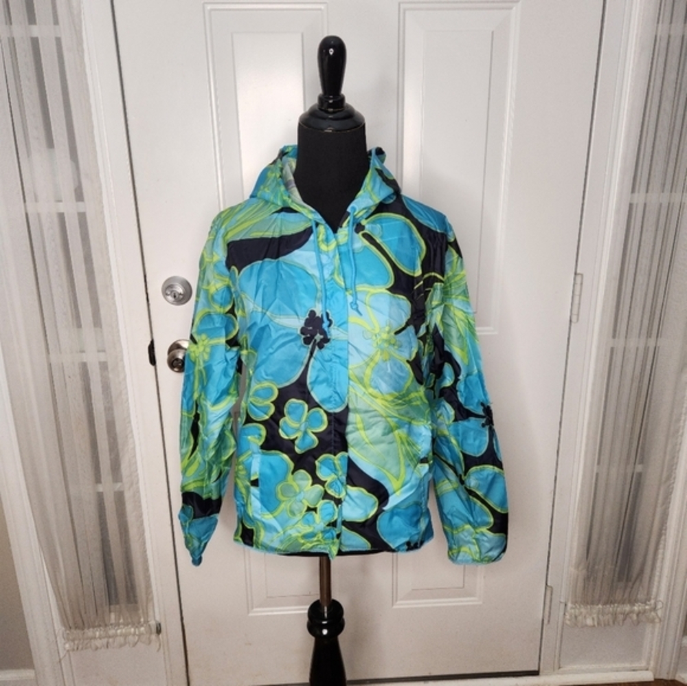The Limited Blue Green Floral Windbreaker Rain Jacket Size S